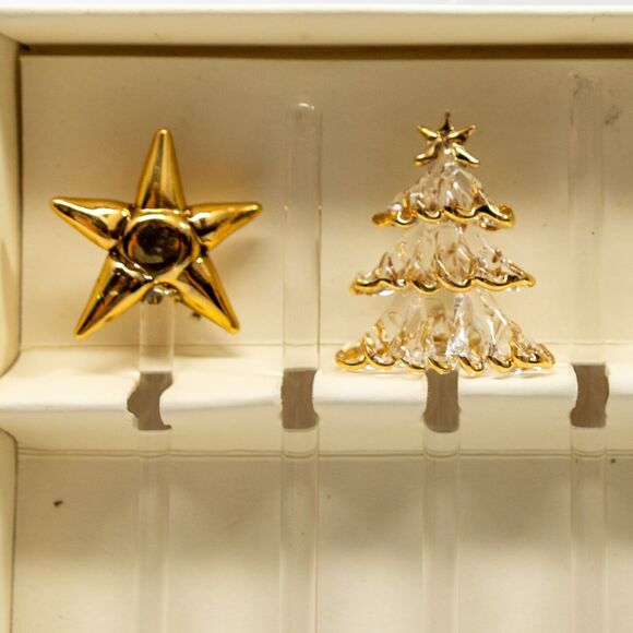 PIER 1 Set of 4 Clear Glass Gold Christmas Holiday Swizzle Cocktail Stir Sticks - Picture 2 of 3